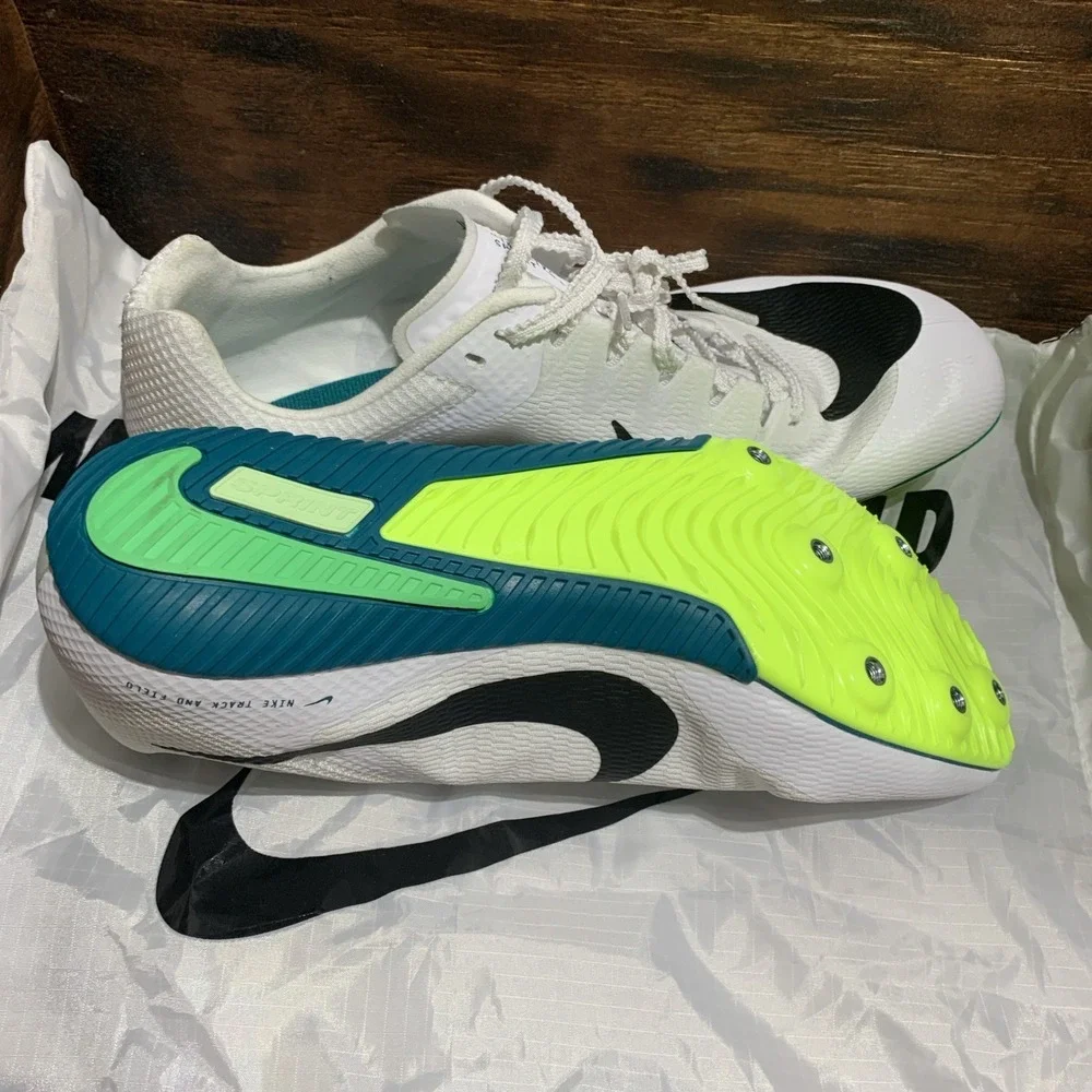 Nike Zoom Rival Sprint Track White Black Bright Spruce FZ9663-102 Sz 10